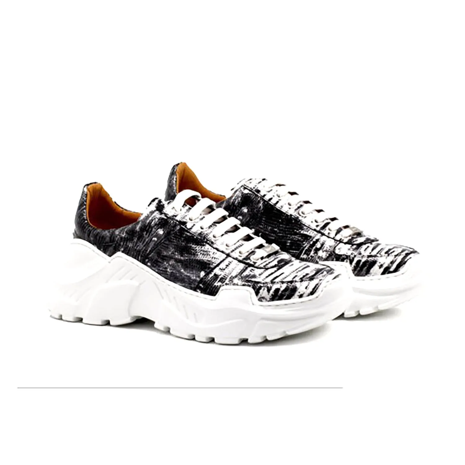 Mister Meco 39190 Men's Shoes Black Zebra Print Leather Sneakers (MIS1138)