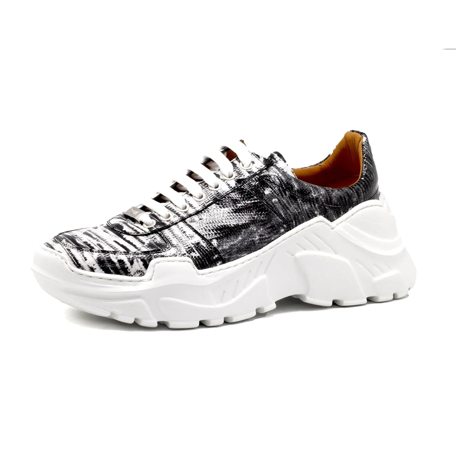 Mister Meco 39190 Men's Shoes Black Zebra Print Leather Sneakers (MIS1138)