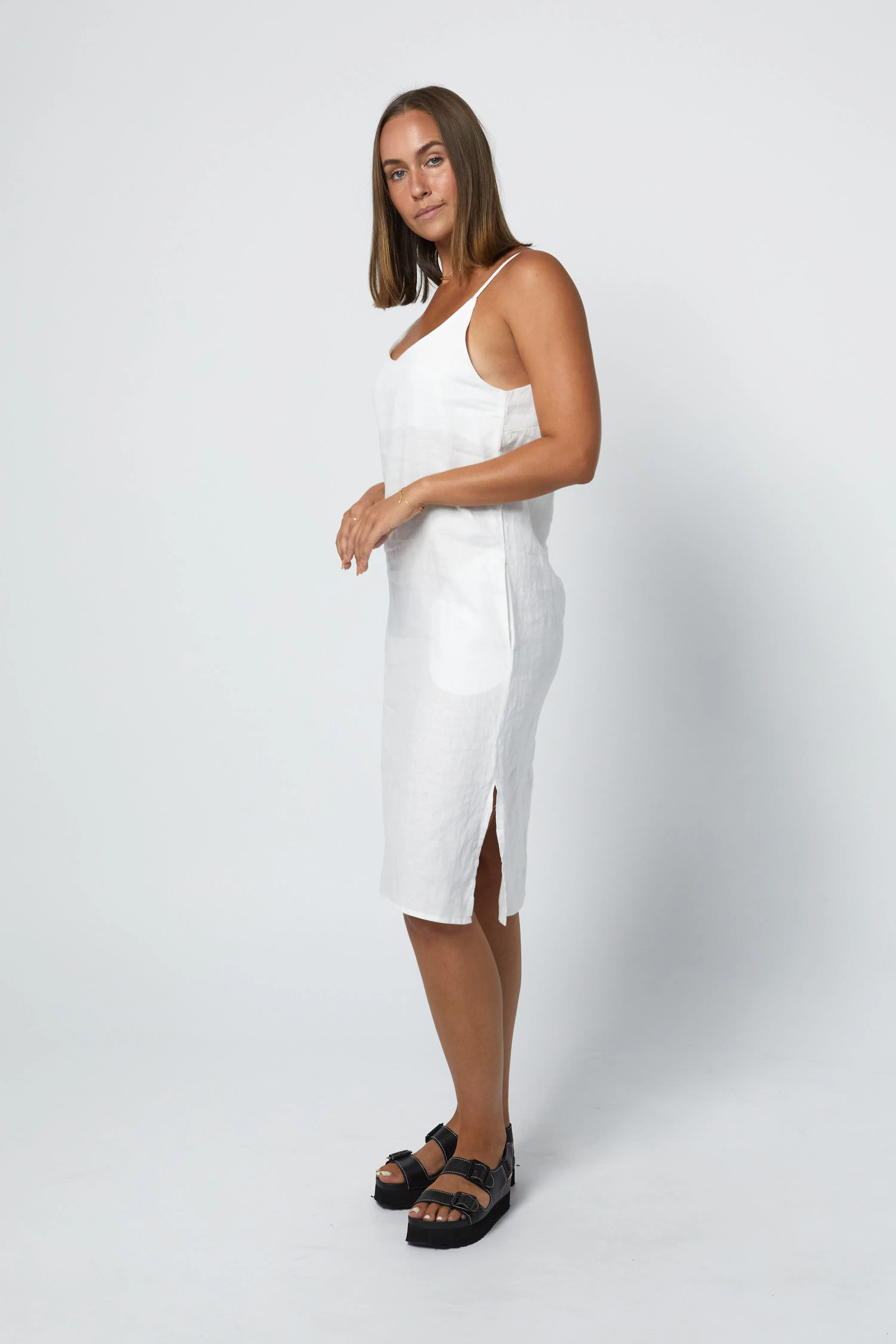 RYLEY LINEN DRESS - WHITE