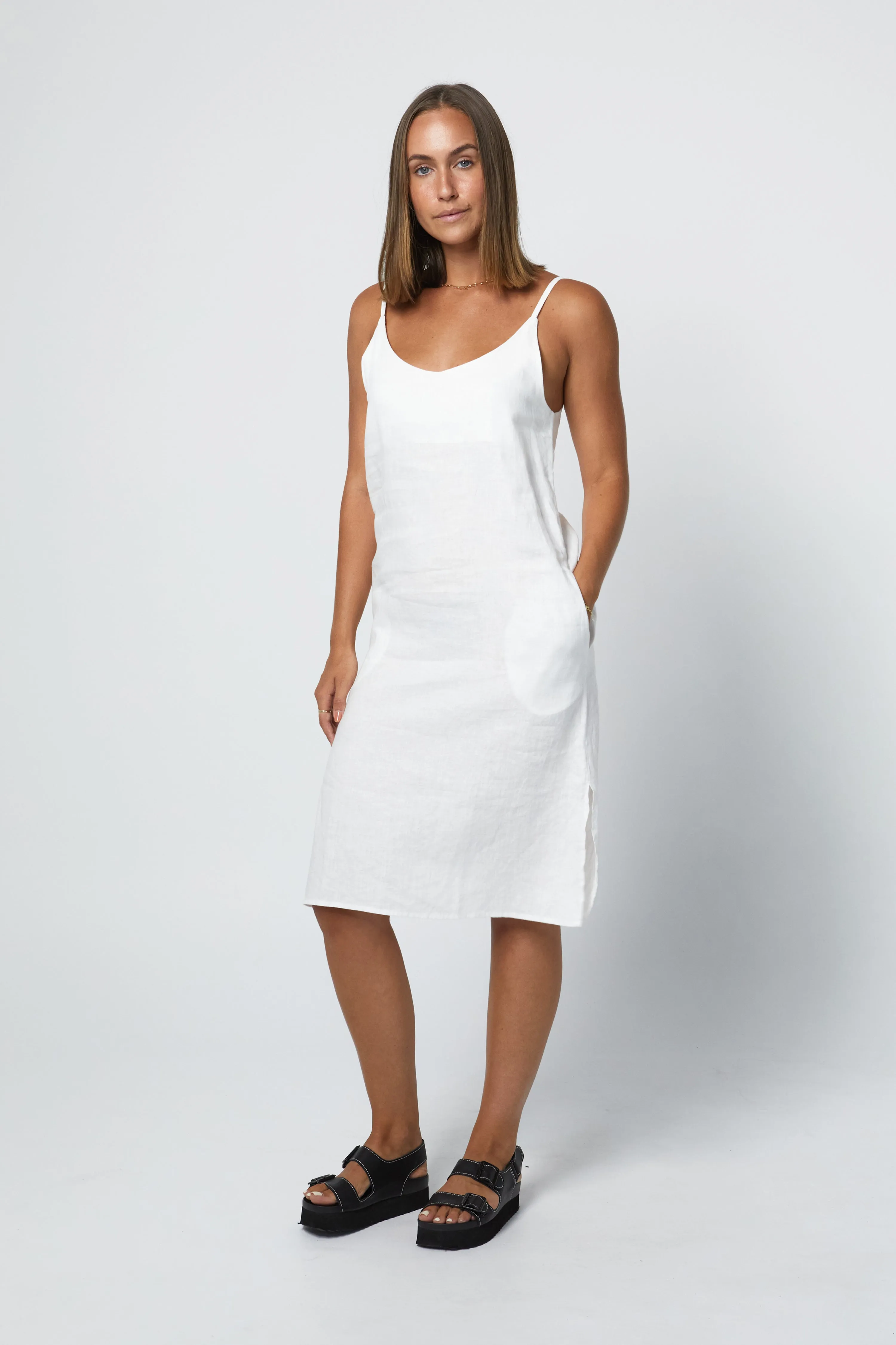 RYLEY LINEN DRESS - WHITE