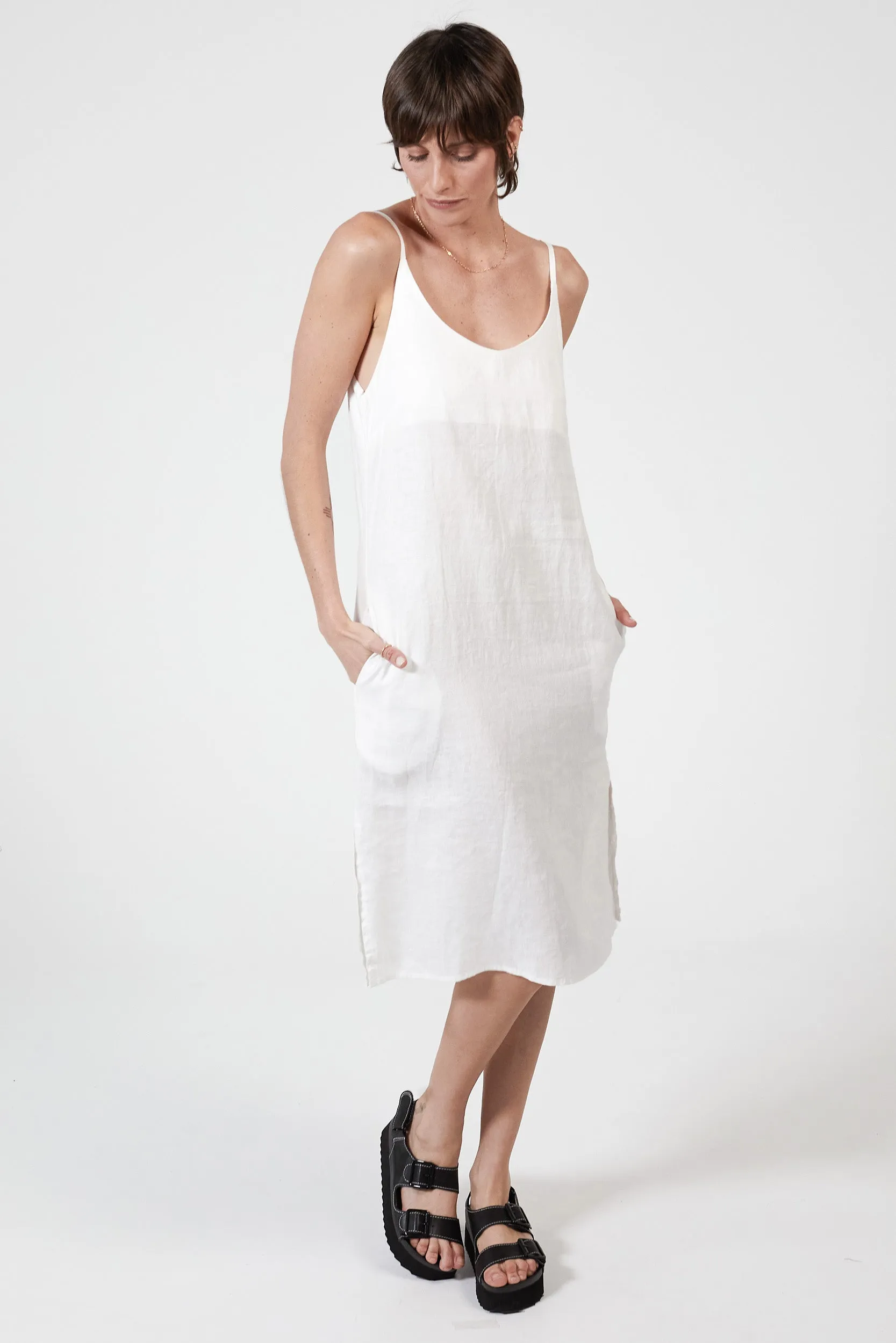 RYLEY LINEN DRESS - WHITE